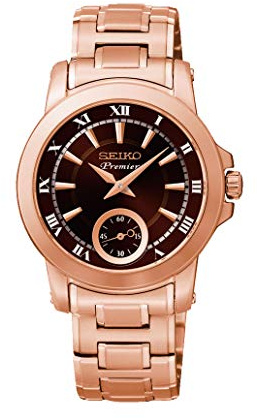 Seiko - SRKZ64P1 - Montre Femme - Quartz Analogique - Cadran Marron - Bracelet Acier Rose
