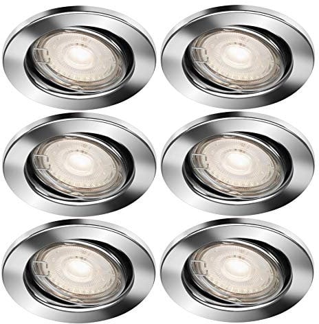 Trango 6er Set LED Einbaustrahler in Chrom Rund 6729-068M6KSD incl. 3-Stufen dimmbar Ultra Flach LED Modul, 6000K Tageslicht (kalt-weiß) Einbauleuchte, Deckenspot, Einbauspot, Deckenleuchte