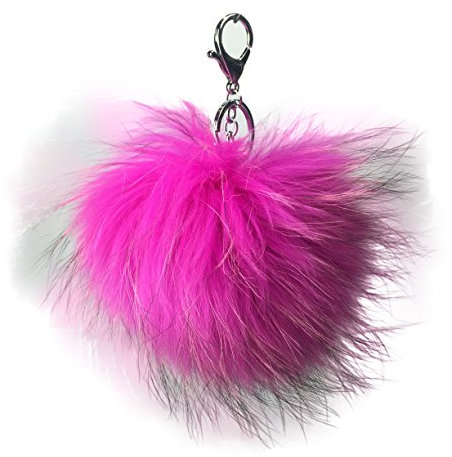XXL Taschenanhänger Schlüsselanhänger Bommel Pelzbommel Fellbommel Pompon Pelz Fell Echtpelz ! viele Farben ! (Anhänger waschbär-pink)
