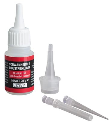 Schwanheimer Industriekleber Set: Industrieklebstoff 1x 20g, 1x Feindosierspitze, 1x Tropfspitze (1,49 €/1g)