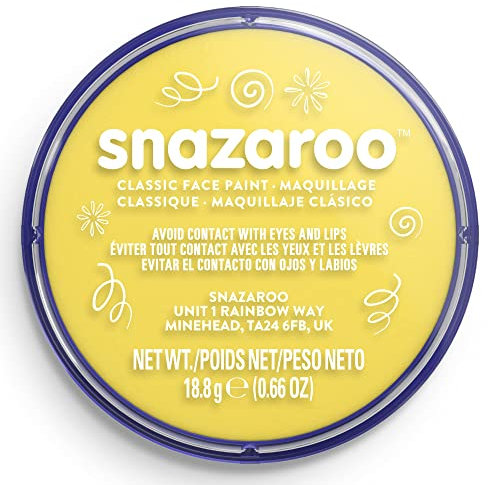 Snazaroo - Pintura facial y corporal, 18 ml, color amarillo brillante, profesional a base de agua, pastilla de aquacolor individual para adultos, niños y efectos especiales