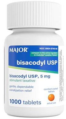MAJOR Bisacodyl 5 mg - Comfort Coated Stimulant Laxative for Gentle, Dependable, Constipation Relief - 1000 Tablets (1 Pack)