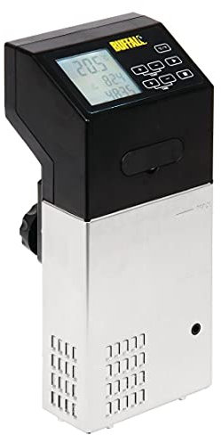Buffalo Thermoplongeur cuisson sous vide portable Buffalo 1500W, acier inoxydable et noir, capacité maximale : 40 litres, 5°C à 99°C, écran LCD, récipients ronds et plats, DM868