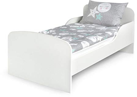 Leomark Moderne Lit d'enfant Toddler avec Matelas Couleur Blanc Chambre pour Les Enfants Meubles pour Enfants Confortable Fonctionnel Lit Simple Zone de Couchage 70/140 cm