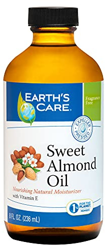Earth’s Care Sweet Almond Oil - Expeller Pressed Almond Oil for Skin and Hair, Glass Bottle, Unscented, 8 FL. OZ.