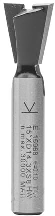 ENT 15968 Fresa a candela carburo, Gambo (S) 8 mm, diametro (D) 14,3 mm, NL 13,5 mm, E 15°, SL 32 mm, senza pretaglio