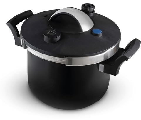 Tower T90126 Sure Touch Pressure Cooker with 2 Pressure Settings, 6 Litre, Built-in 30 Minute Timer, Steam Basket & Stand, Black