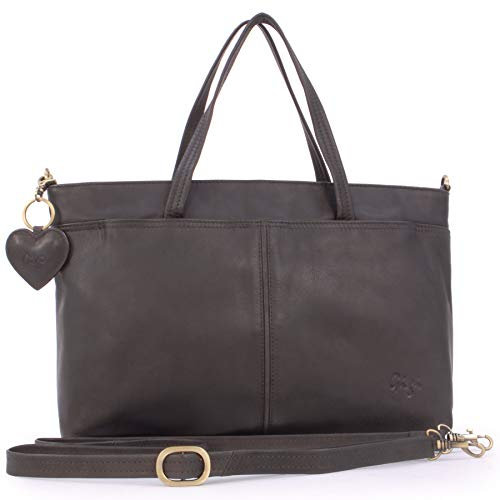 Gigi - Damen Leder Schultertasche - Arbeitstasche Groß - Abnehmbarer Verstellbarer Schultergurt - mit Herz Schlüsselring - OTHELLO 6490 - Braun