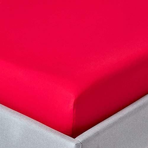 HOMESCAPES Red Extra Deep Fitted Sheet (18”) Single 200 TC 400 Thread Count Equivalent Pure Egyptian Cotton Bed Sheet with Fully Elasticated Skirt