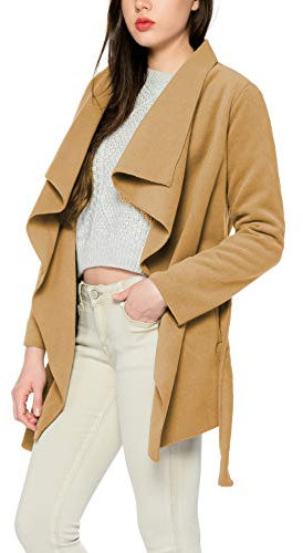 Kendindza Damen Mantel Trenchcoat mit Gürtel OneSize Lang und Kurz (OneSize, Camel Kurz)