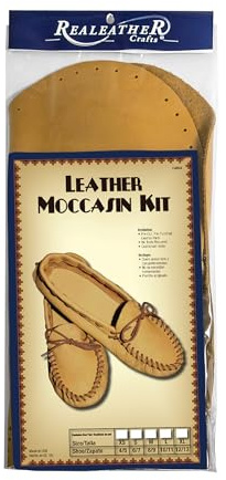 Realeather Crafts Leathercraft Kit Scout Moccasin-Size 12/13, Leather Deertan Cowhide, Golden Tan