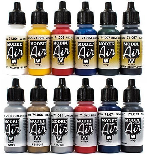 Airbrush Farben 12 x 17 ml Vallejo Model Air Basis Metallic Farben-Set Airbrushfarben
