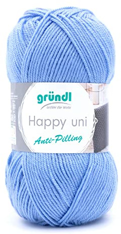 Gründl Happy uni 100% Polyacryl 1 x 100 g, Hellblau | (Strick- und Häkelgarn mit wollartigem Charakter aus Anti-Pilling, 100 g / 250 m, Nadelstärke: 4 - 5, 100 g)