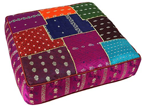 GURU SHOP Orientalisches Eckiges Patchwork Kissen 40 cm, Sitzkissen, Bodenkissen mit Baumwollfüllung - Lila/bunt, Synthetisch