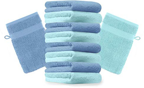 Betz Lot de 10 Gants de Toilette Taille 16x21 cm 100% Coton Premium Couleur Bleu Turquoise, Bleu Clair