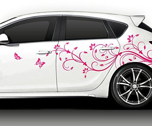 Grandora X7140 2er Set Autoaufkleber XL Blumenranke Schmetterlinge rot