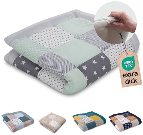 ULLENBOOM Krabbeldecke für Baby 120x120 cm, 100% OEKO-TEX Materialien, Made in EU, Dick & weich gepolstert, Mint Grau - ideal als Babydecke & Spieldecke Baby