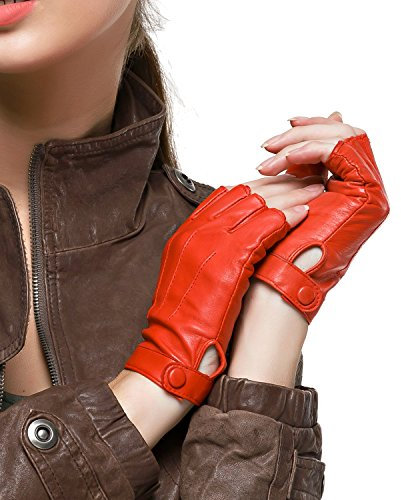 Nappaglo Fingerlos Lederhandschuhe Damen Autofahrer Sommer Motorrad Handschuhe Größe L Rot
