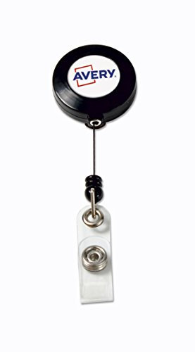 AVERY – 10 Enrouleurs Rétractables pour Badges avec Lanière Bouton Pression – Fil Extensible 80 cm – Clip Métal Ceinture ou Poche – Compatibles avec Tous Types de Porte-Cartes – Coloris Noir