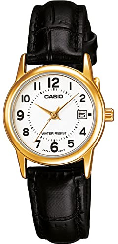 Casio Women Analog Quartz Watch with Leather Strap LTP-V002GL-7BUDF, White, Strap.