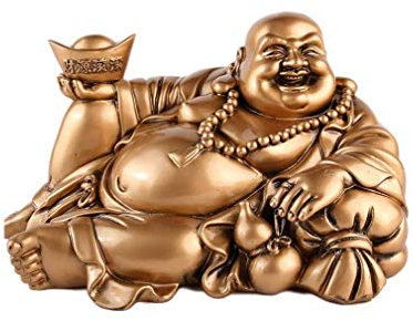 lachineuse – Große Statuette eines liegenden lachenden Buddha – Goldenes Harz 14 cm – Buddhistische Traditionen – Yuan Bao Barren, Wu Lou Kürbis – Glücksbringer, Glück, Vermögen