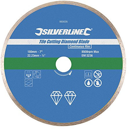 Silverline 993035 Tile Cutting Diamond Blade 180 x 22.23 mm Continuous Rim