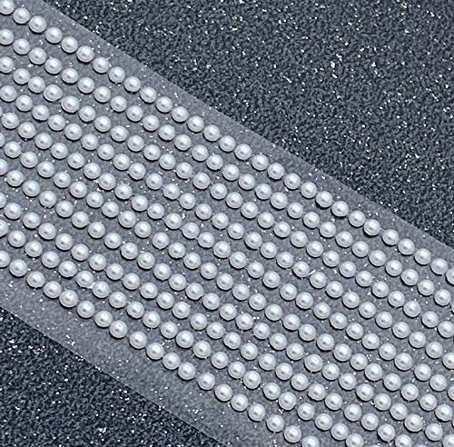 Syntego 500 x selbstklebende Perlen, 3 mm, Mini-Perlen, flache Rückseite, runde Perlen, Streifen, Verzierungen, Weiß