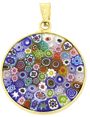 Glass Of Venice Collier Pendentif Millefiori en Verre de Murano Multicolore dans Un Cadre en Argent Sterling plaqué Or 7/8 Pouces pour Femme Fait à la Main à Venise, Italie