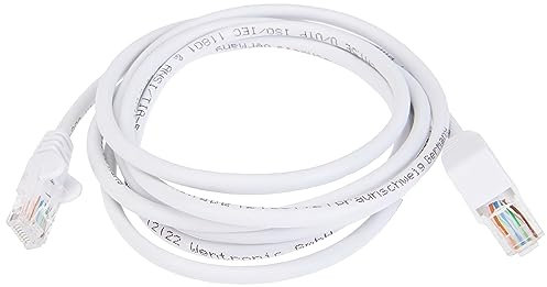 Goobay 94164 Cavo ethernet CAT 5e con angolo a 90 gradi, Cavo di rete U/UTP, bianco; miscela di rame CCA, 1x connettori RJ45 a 90° (8P8C), 2 Metri