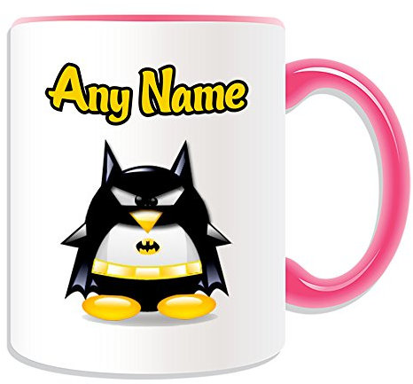 Personalised Gift - Batman Mug (Penguin Film Character Design Theme, Colour Options) - Any Name/Message on Your Unique - Costume Movie Superhero Hero Marvel Comics Avengers Bruce Wayne