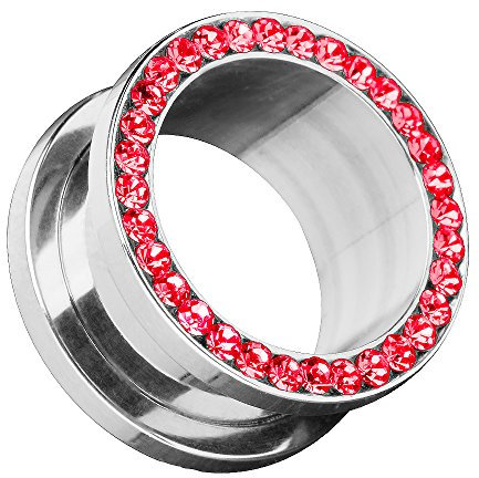 Piersando Flesh Tunnel Ohr Piercing Plug Ohrpiercing Schmuck Schraub aus Edelstahl Tribal mit Zirkonia Kristall Steinen Silber 12mm Rot