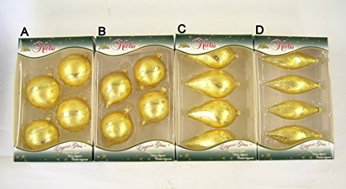 Krebs Glas Lauscha Weihnachtsdekoration/Christbaumschmuck aus Glas - 4er Boxset je 4 Weihnachtsbaumanhänger - Motiv: Gold Glitzerdekor - Größe: ca. 10 cm