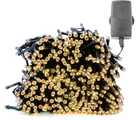 The Christmas Workshop 70740 200 Warm White LED Chaser Christmas Lights / Indoor or Outdoor Fairy Lights / 13.9 Metres / 8 Light Modes / Great For Christmas, Weddings & Gardens