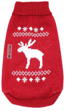 Wolters | Strickpullover mit Elch für Mops&Co in Rot/Weiß | Rückenlänge 30 cm
