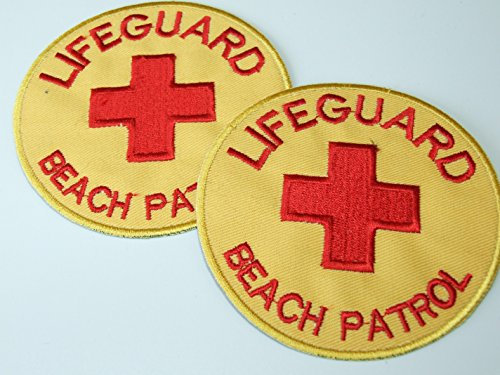 TOFOW 4 x Lifeguard Baywatch Aufnäher Bügelbild Aufbügler Iron on Patches Applikation Kreuz Neu