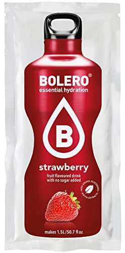 Bolero Drink Fraise - 12 x 9 g - Suffisant pour 1,5 l - 2,5 l boisson sans sucre et sans gaz carbonique - Sans aspartame - Sucré à la stévia