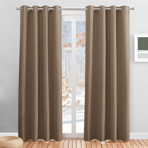 PONY DANCE Blickdichte Vorhänge mit Ösen Gardinen Blickdicht Wohnzimmer Gardinen im Landhausstil Verdunkelungsvorhang, 2er Set H 210 x B 132 cm, Cappuccino