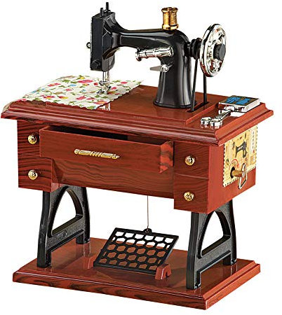 Collections Etc Animierte antike Nähmaschine, Tischspieluhr, komplett mit Stoff, Schere und Pedal, spielt Fell Elise
