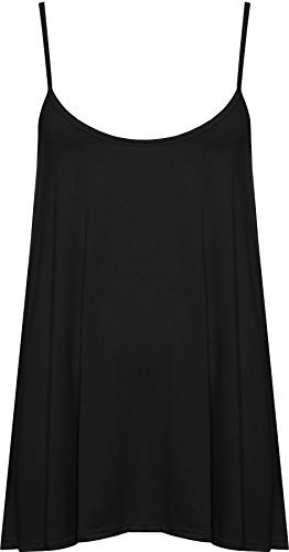 WearAll Plus Size Womens Plain Strappy Sleeveless Ladies Swing Cami Vest Top - Black - 20-22