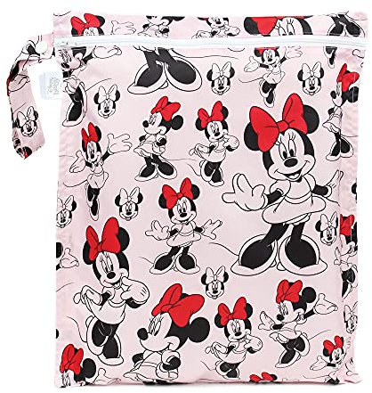 Bumkins Borse bagnate impermeabili per bambini, Disney Minnie Mouse, viaggi, costume da bagno, pannolini di stoffa, parti della pompa, abbigliamento da palestra, articoli da toeletta, cinturino a passeggino, borsa riutilizzabile con cerniera