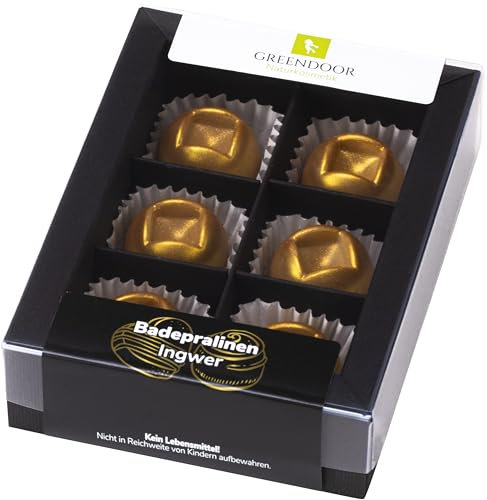 GREENDOOR natürliche Badepralinen Ingwer, 6er Geschenk-Karton für 6 Cremebäder, mit BIO Kakaobutter handgefertigte Naturkosmetik, Natur Badezusatz Geschenke Geburtstagsgeschenk