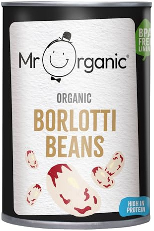Mr Organic - Organic Borlotti Beans 400g Tin - Non GMO & Preservative Free - Gluten Free & Vegan - for Home Cooking - Pack of 1