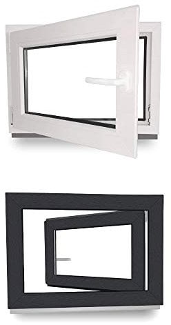 Kellerfenster - Kunststoff - Fenster - innen weiß, außen anthrazit - BxH: 70 x 40 cm - 700 x 400 mm - DIN Links - 3 fach Verglasung - 60 mm Profil