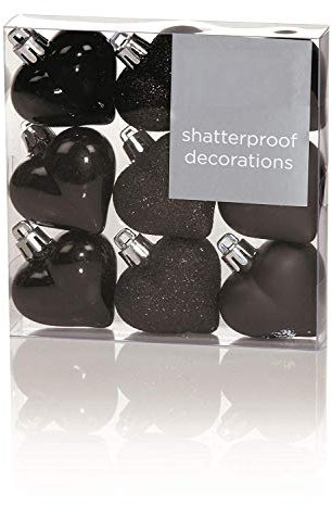 Premier Decorazioni di Natale 9 Confezione da 40 mm Multi Finitura Palline Cuore - Nero