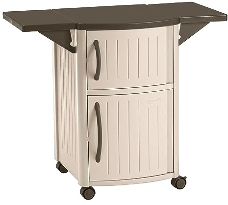 Suncast Outdoor Grilling Prep Station Table with Storage, Taupe/Brown
