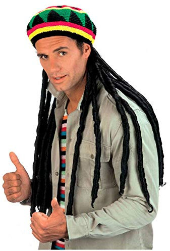 Horror-Shop Reggae Mütze mit Rasta Zöpfen für Fasching & Karneval