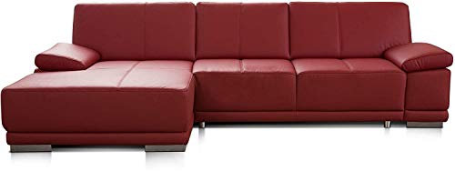 CAVADORE Eckcouch Corianne / Modernes Leder-Sofa mit verstellbaren Armlehnen und Longchair / 282 x 80 x 162 / Echtleder, rot