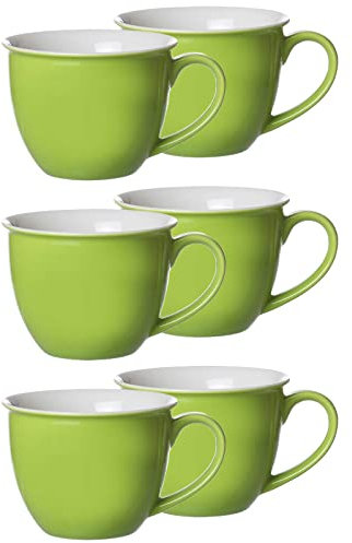 Ritzenhoff & Breker Doppio Jumbotasse, Jumbo Obere, Milchkaffee Obertasse, Ober Tasse, Geschirr, Porzellan, Grün, 350 ml, 515824, 6 Stück