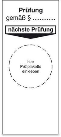 Betriebsausstattung24® Grundplakette Prüfung gemäß..., 4 Stück/Bogen, selbstklebend, 4x9,5 cm