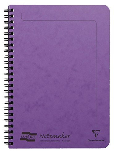 Clairefontaine 4854Z Notemakers Spiral Notebook Europa Lilac - A5 14,8x21 cm - 120 Detachable Ruled Pages - White Paper 90 g - Glossy Card Cover